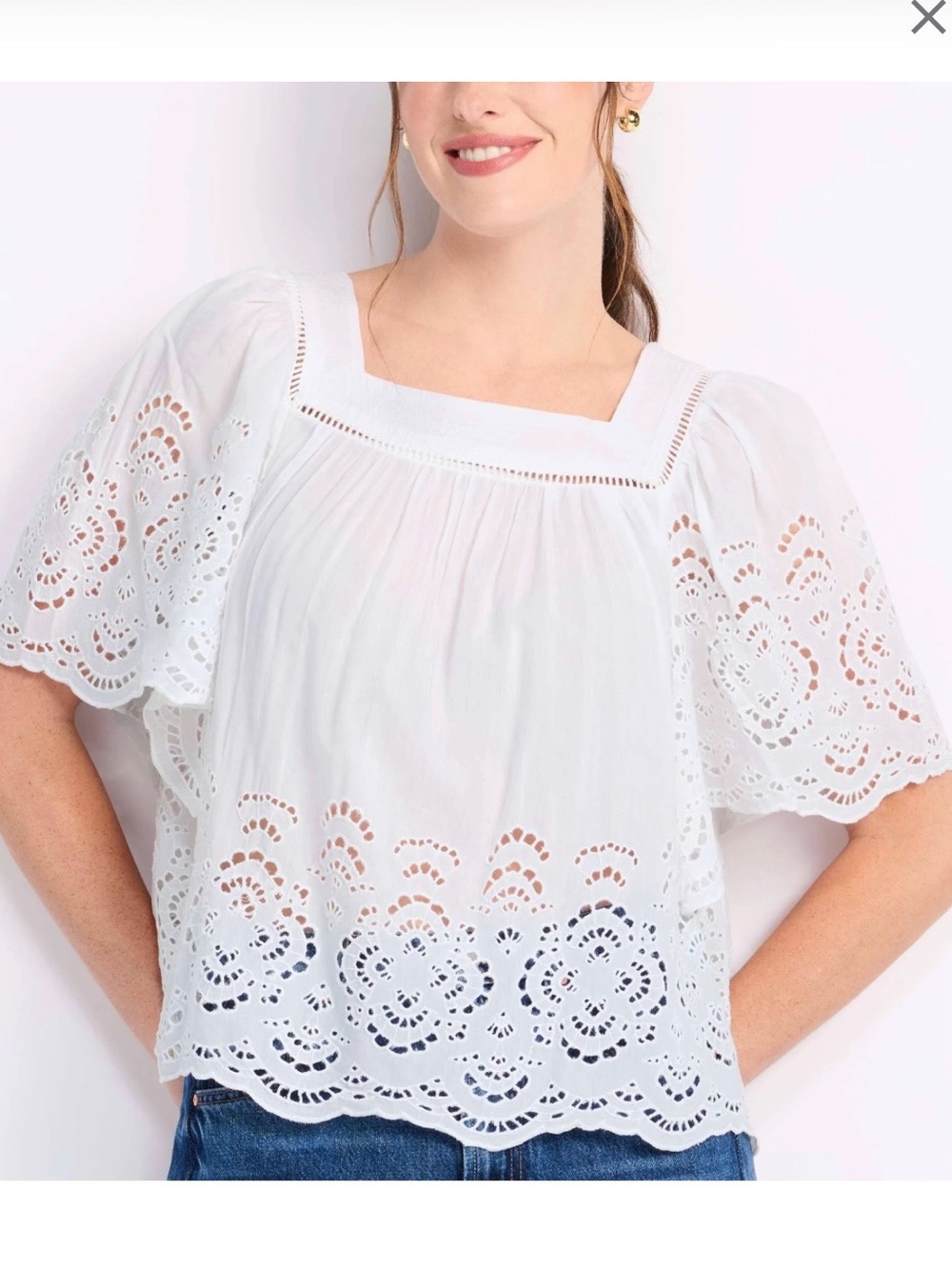 Madewell White Eyelet Flutter-Sleeve Square-Neck Blouse Top XS Boho Cottagecore